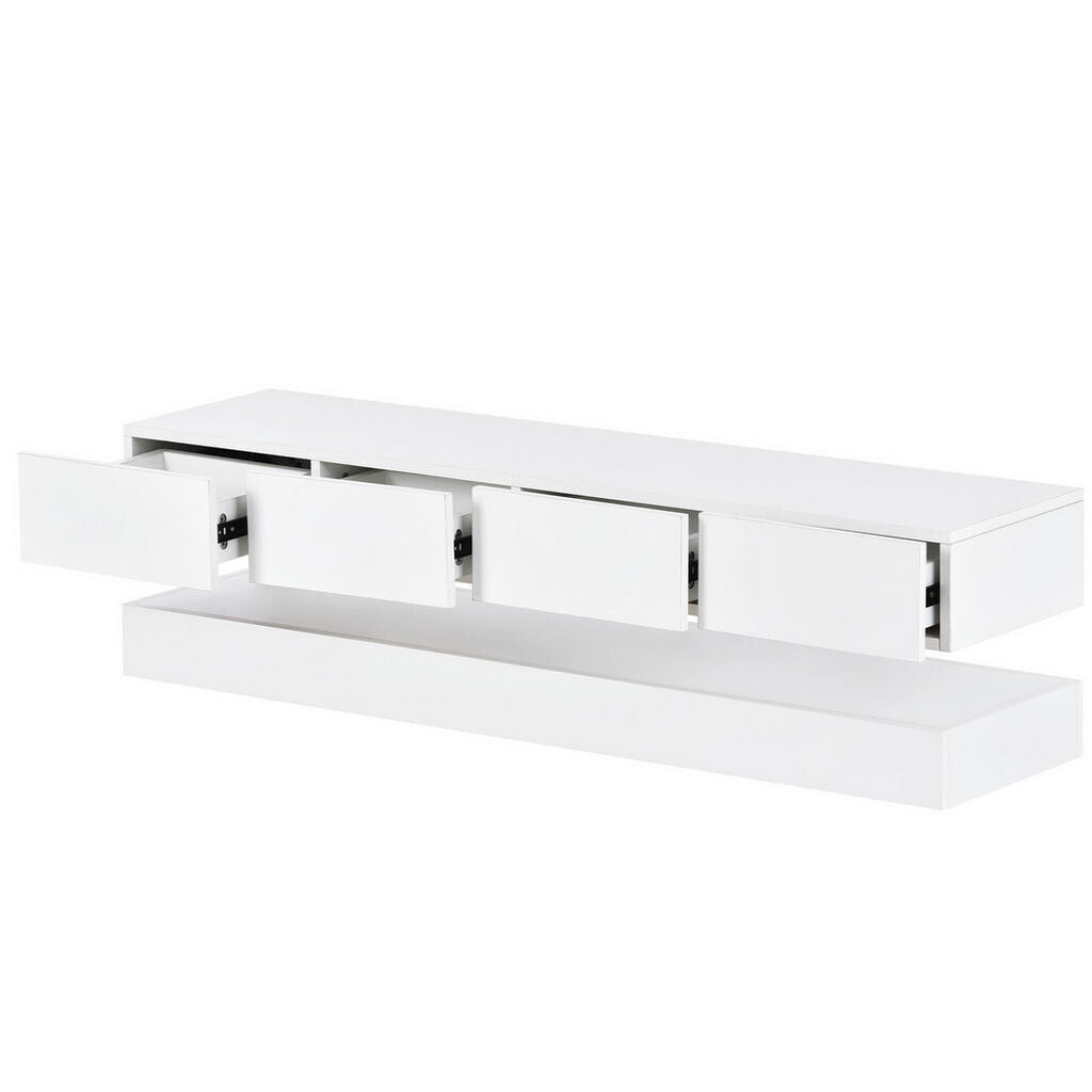OKWISH NÁSTĚNNÁ TV skříňka 130/33/25 cm bílá z MDF s LED osvětlením a aplikací Bluetooth
