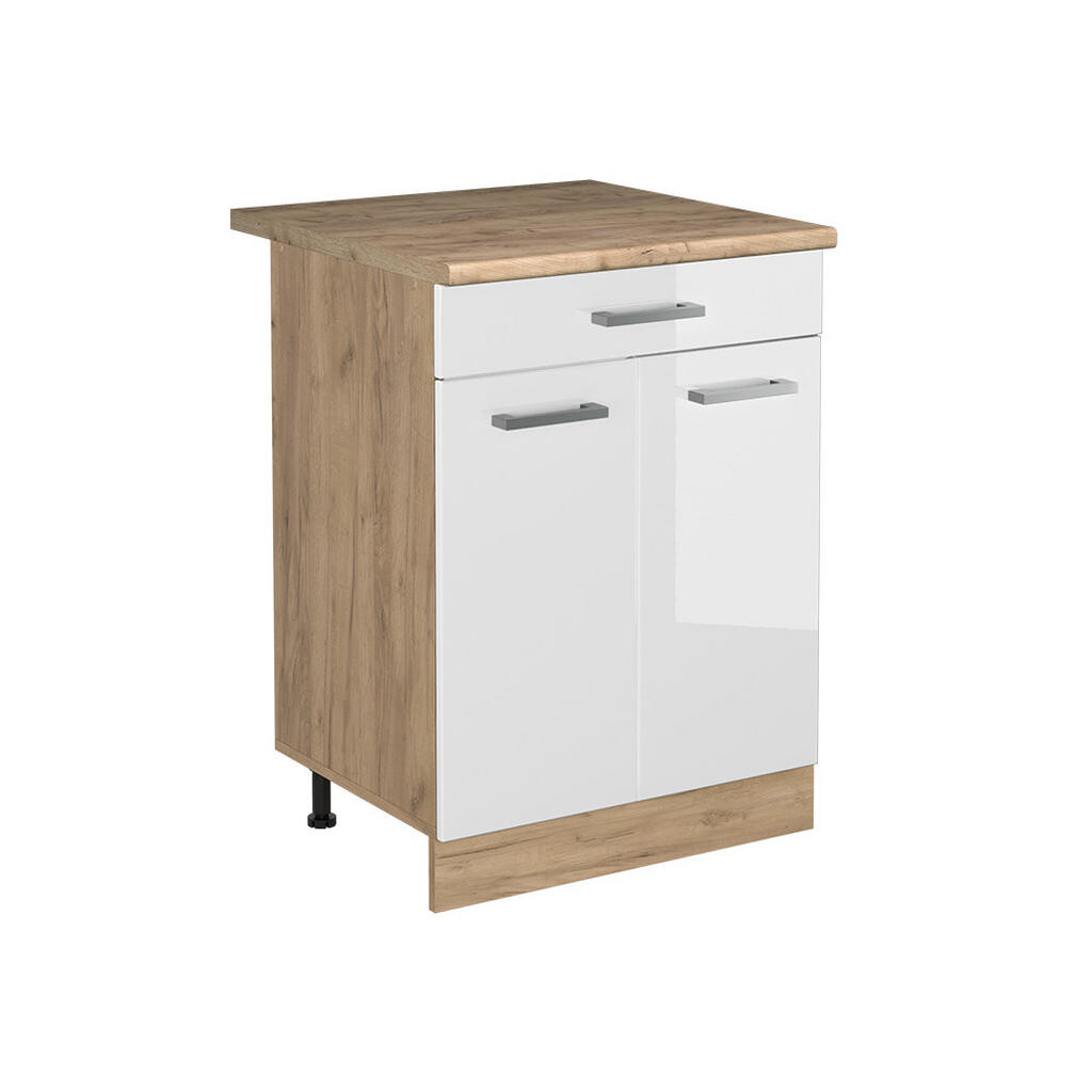 Vicco SPODNÍ SKŘÍŇKA KUCHYŇSKÉ LINKY R-Line, Bílá vysoký lesk/Zlatý mocný dub, 60 cm se zásuvkou pracovná doska Dub Goldkraft