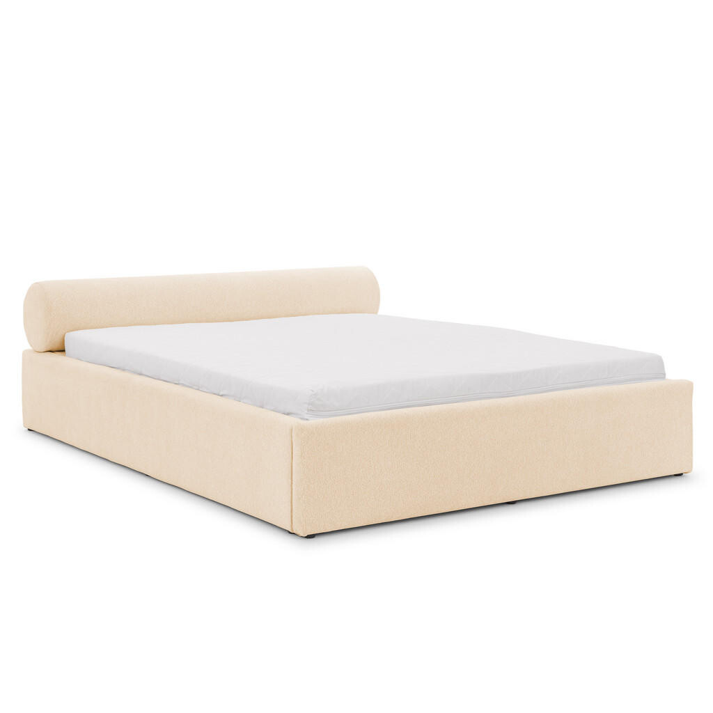 S-Style ČALOUNĚNÁ POSTEL 140/200 cm Josy v designovém vzhledu s úložným prostorem a lamelovým roštem, ze světle béžové chenille látky