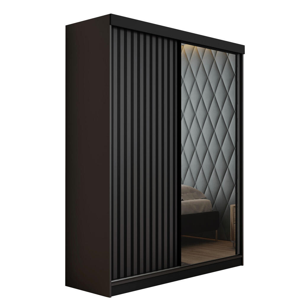 Kier Furniture POSUVNÁ ŠATNÍ SKŘÍŇ MALANI - Černá a Grafitová Anthrazit 138x205x59 cm