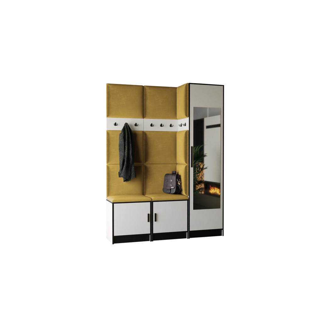 Kier Furniture PŘEDSÍŇOVÁ STĚNA ROJ 20 - 159,6x205x39cm Bílá & žlutá látka