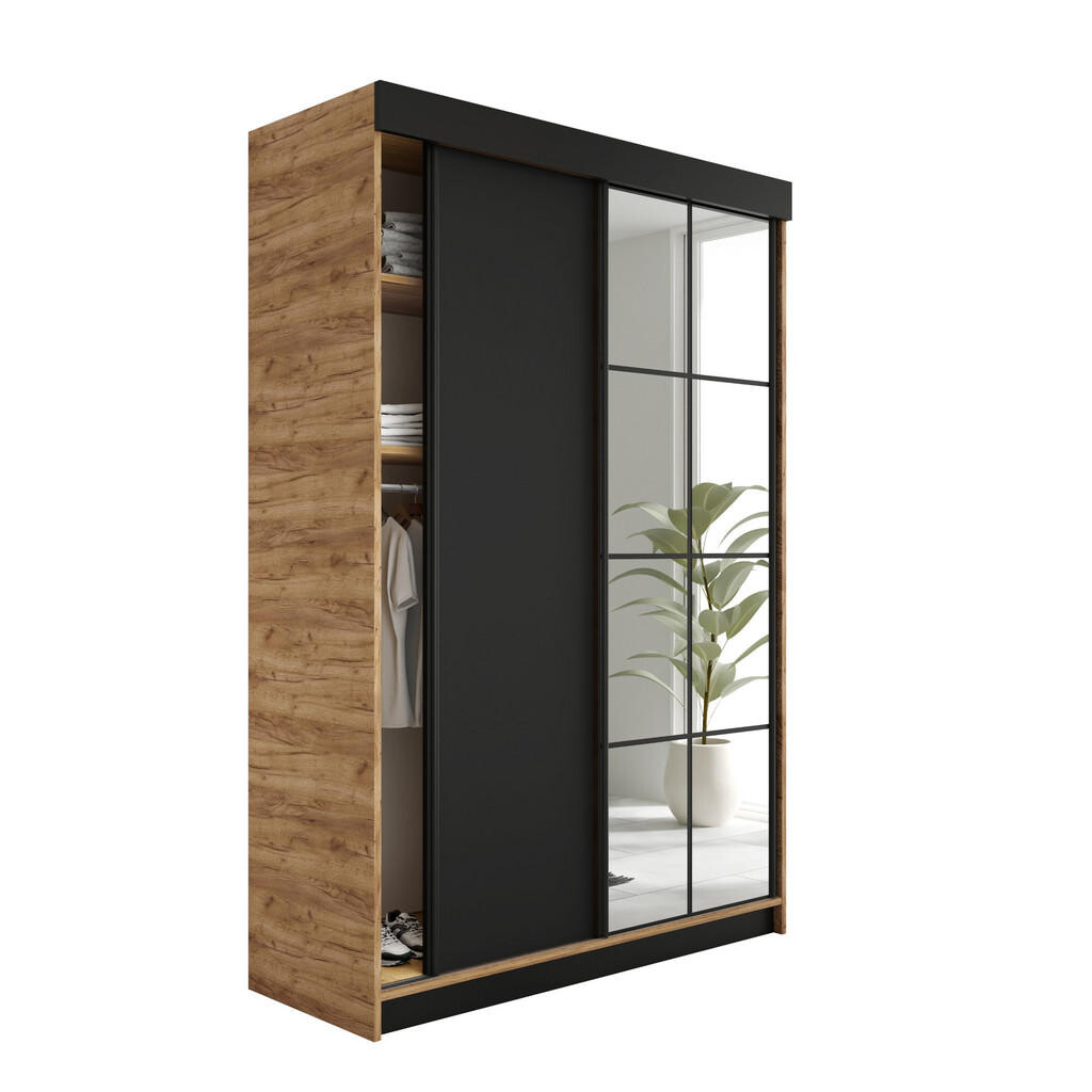 Kier Furniture POSUVNÁ ŠATNÍ SKŘÍŇ LAMARO - 138x205x59 - Dub Craft & Černá