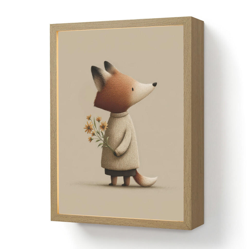 OnlyWow NÁSTĚNNÁ LAMPA S AKUMULÁTOREM Liška - Žluté květy - Minimalistický 30x40 cm