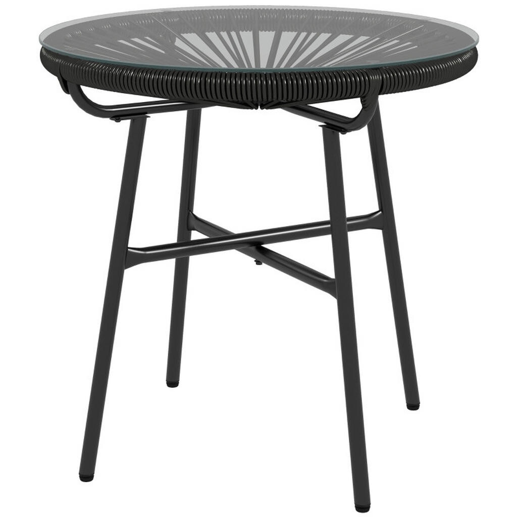 SHOPENTRA ZAHRADNÍ STŮL Černý, Boho, PE ratan, skleněná deska, 50 cm