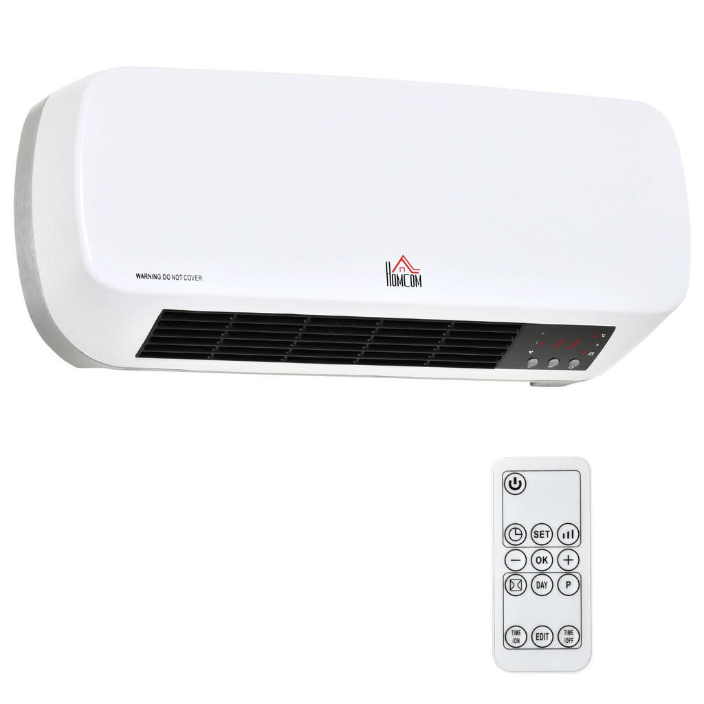 HOMCOM VENTILÁTOROVÝ TOPENÍ pro montáž na zeď 2000 W keramické nástěnné topení s dálkovým ovládáním a časovačem