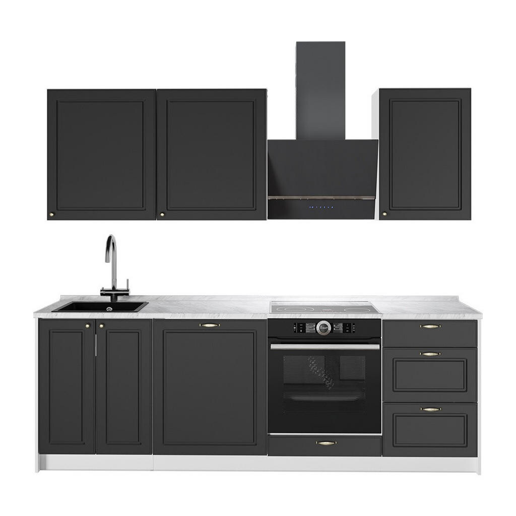 Vicco KUCHYŇSKÝ KOUT Fame-Line, Anthrazit-Gold Landhaus/Bílá, 230 cm, PD Mramor
