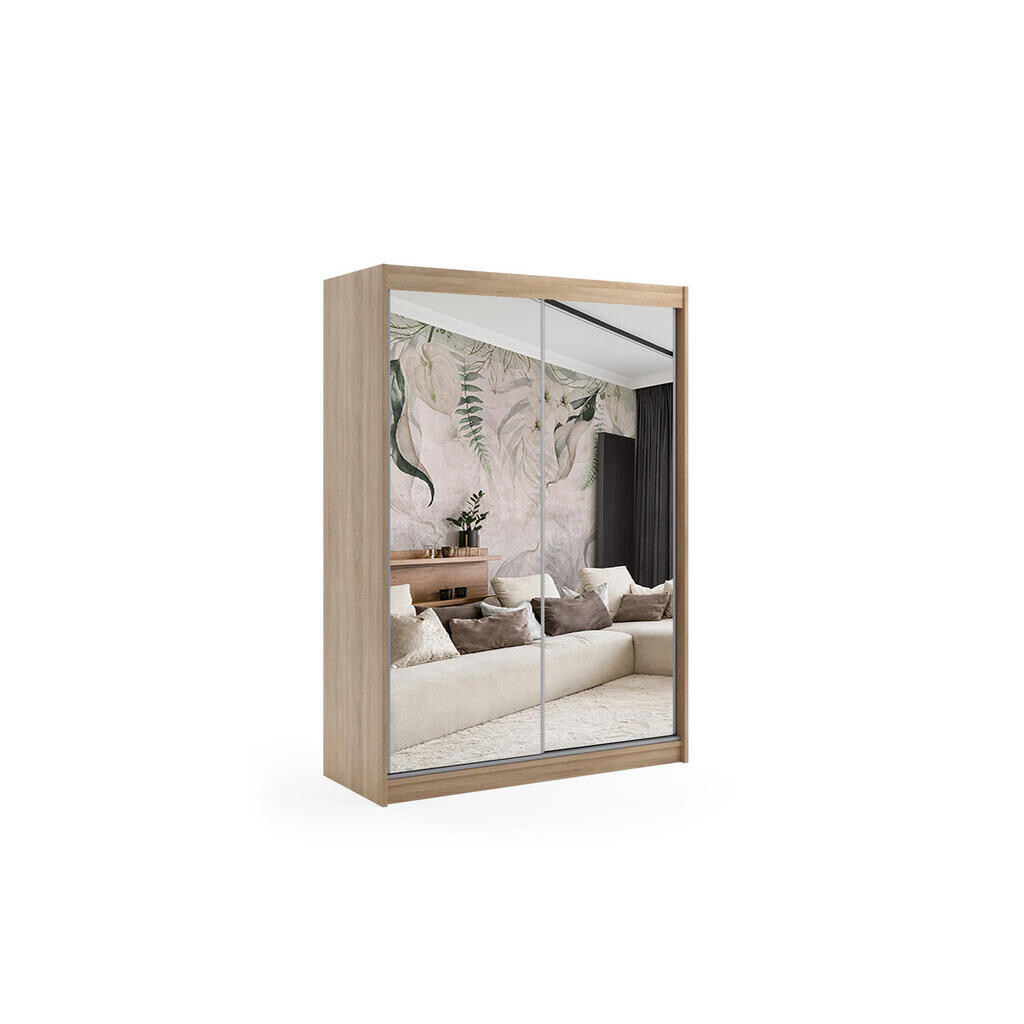 ALTDECOR ŠATNÍ SKŘÍŇ s zrcadlovými posuvnými dveřmi a hliníkovými lamelami – DEBI – 120 cm Sonoma