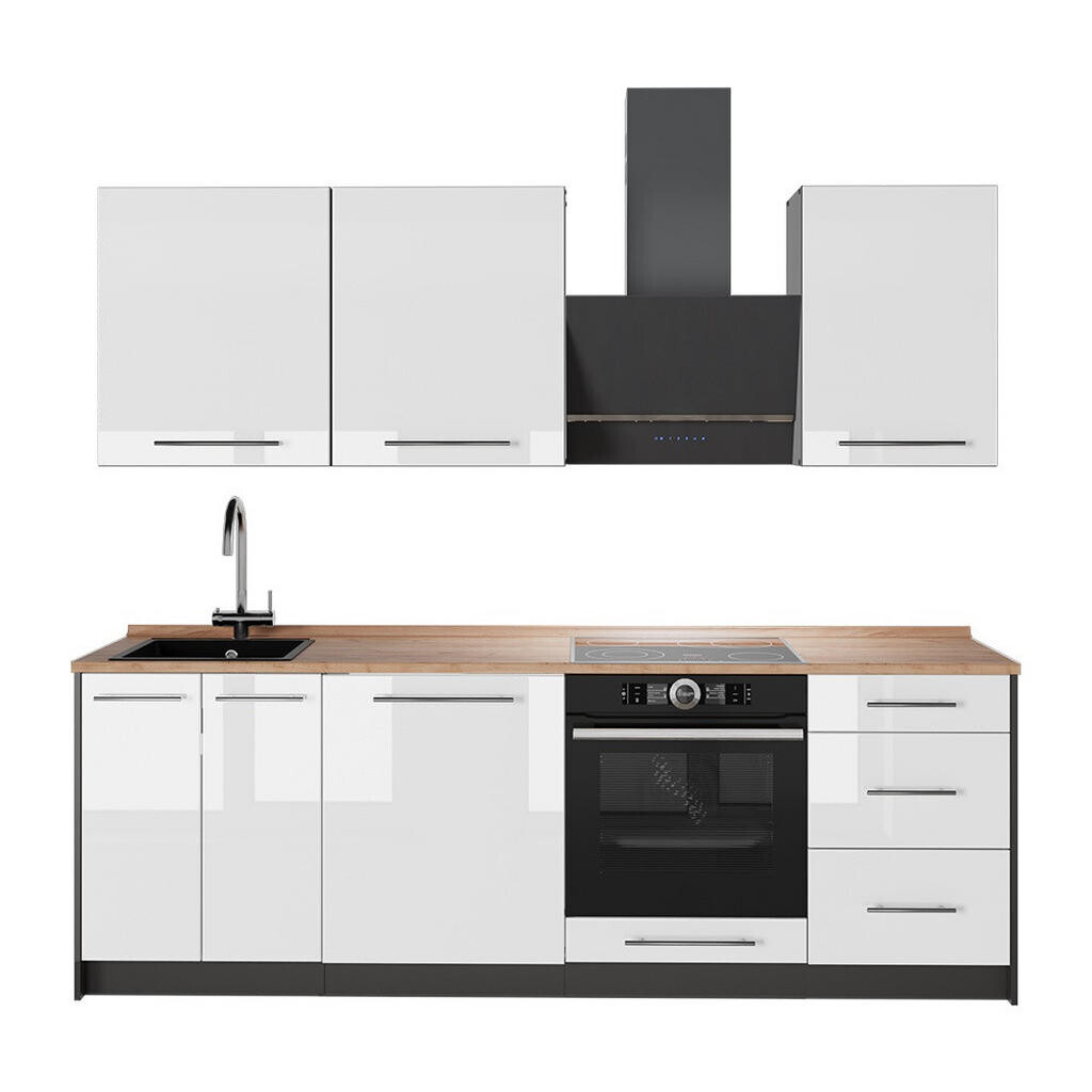 Vicco KUCHYŇSKÝ KOUT Fame-Line, Bílá vysoký lesk/Antracit, 230 cm, PD Dub