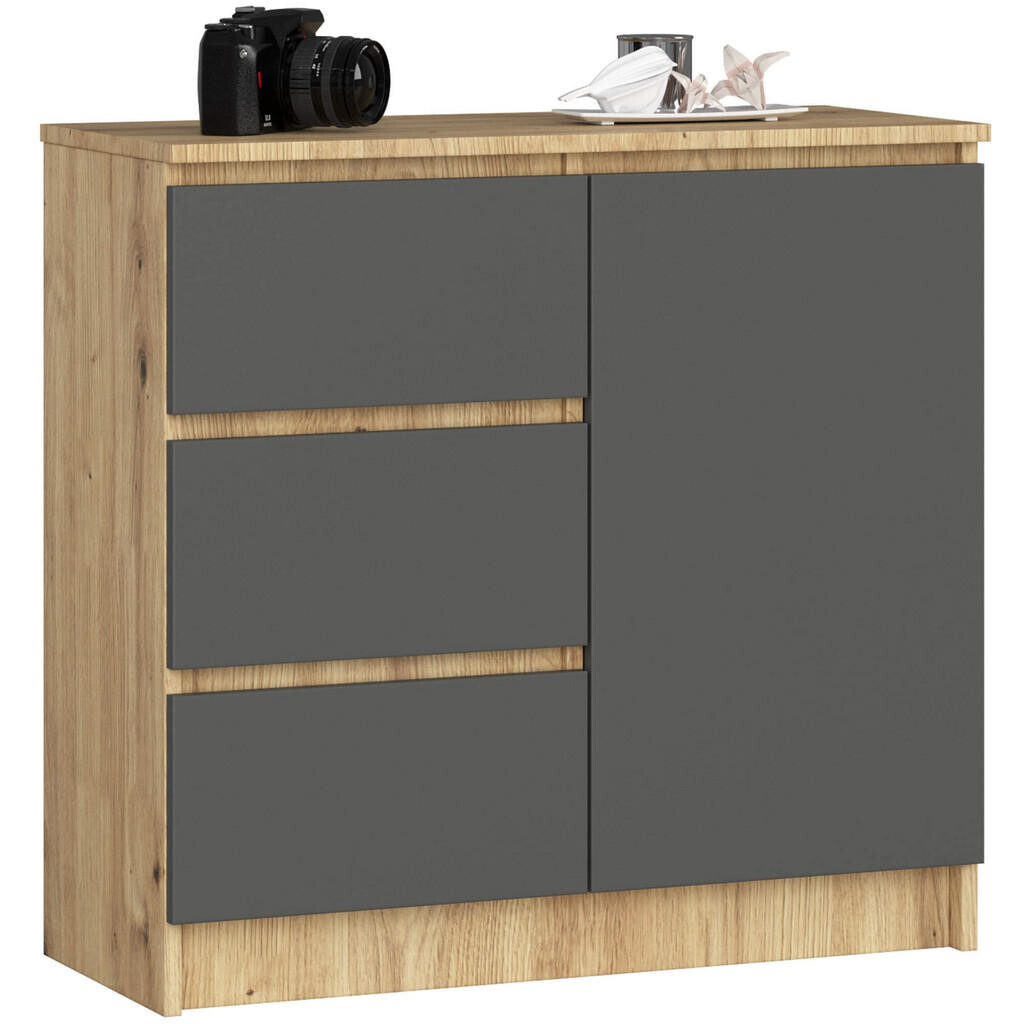 RAUMHIRSCH FURNITURE KOMODA dub Artisan, grafitově šedá 77/80/35