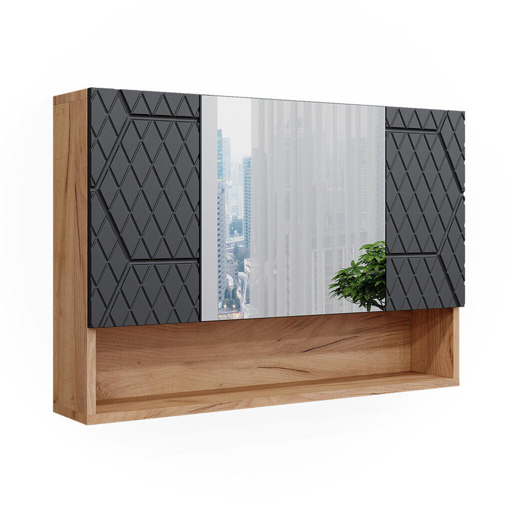 Vicco KOUPELNOVÁ ZRCADLOVÁ SKŘÍŇKA Irma Antracit se strukturou včelí plástve 80.1 x 55 cm