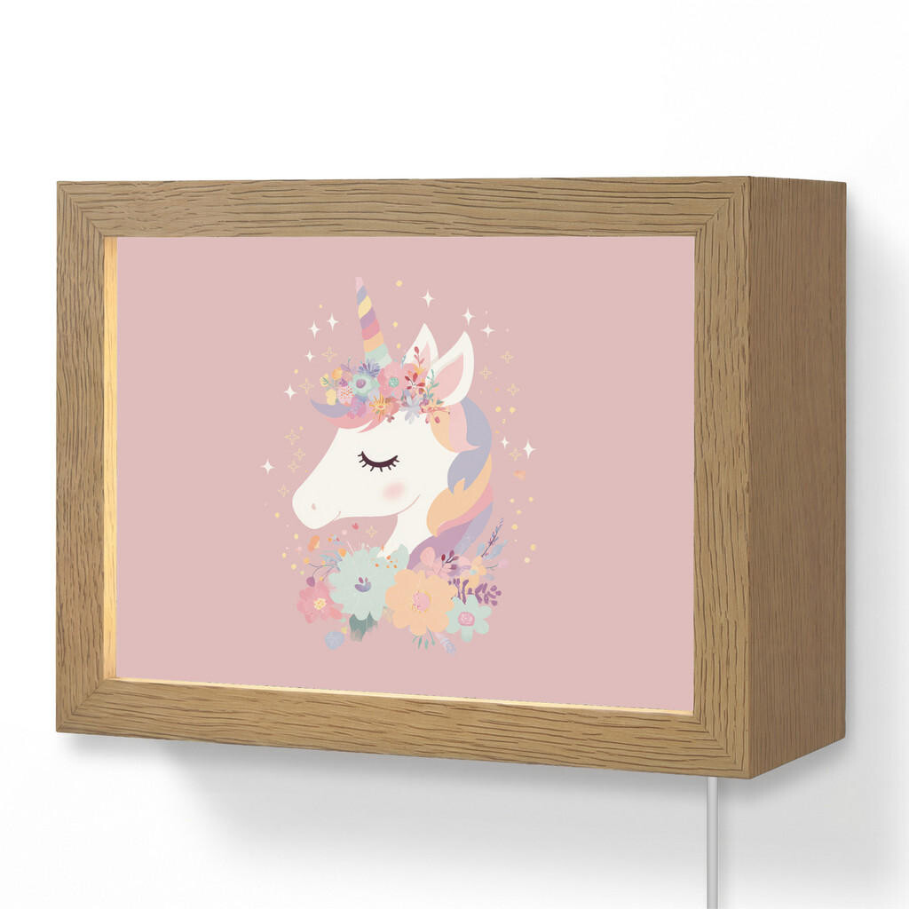 OnlyWow NÁSTĚNNÁ LAMPA Jednorožec - růžová - květiny 20x15 cm