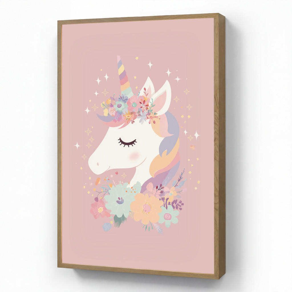OnlyWow NÁSTĚNNÁ LAMPA S AKUMULÁTOREM Jednorožec - růžová - květiny 70x100 cm