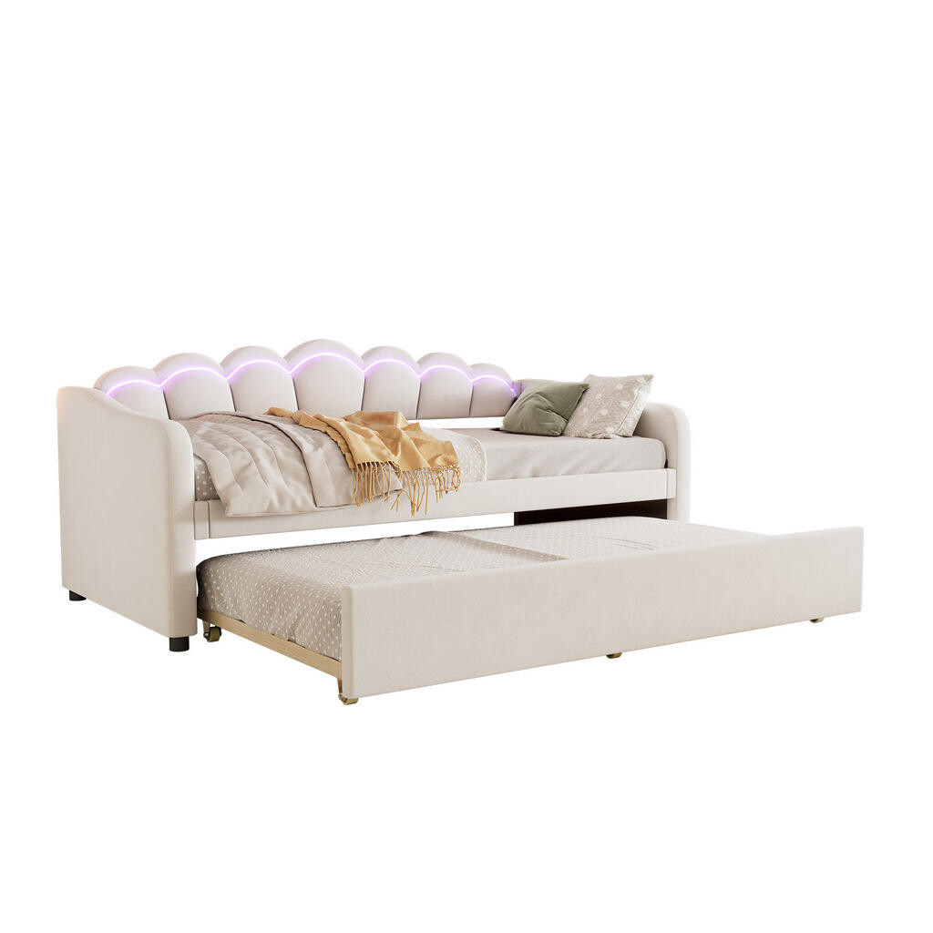 Redom POSTEL 90/200 cm s výsuvným lůžkem, LED osvětlením a minimalistickým designem, Béžová