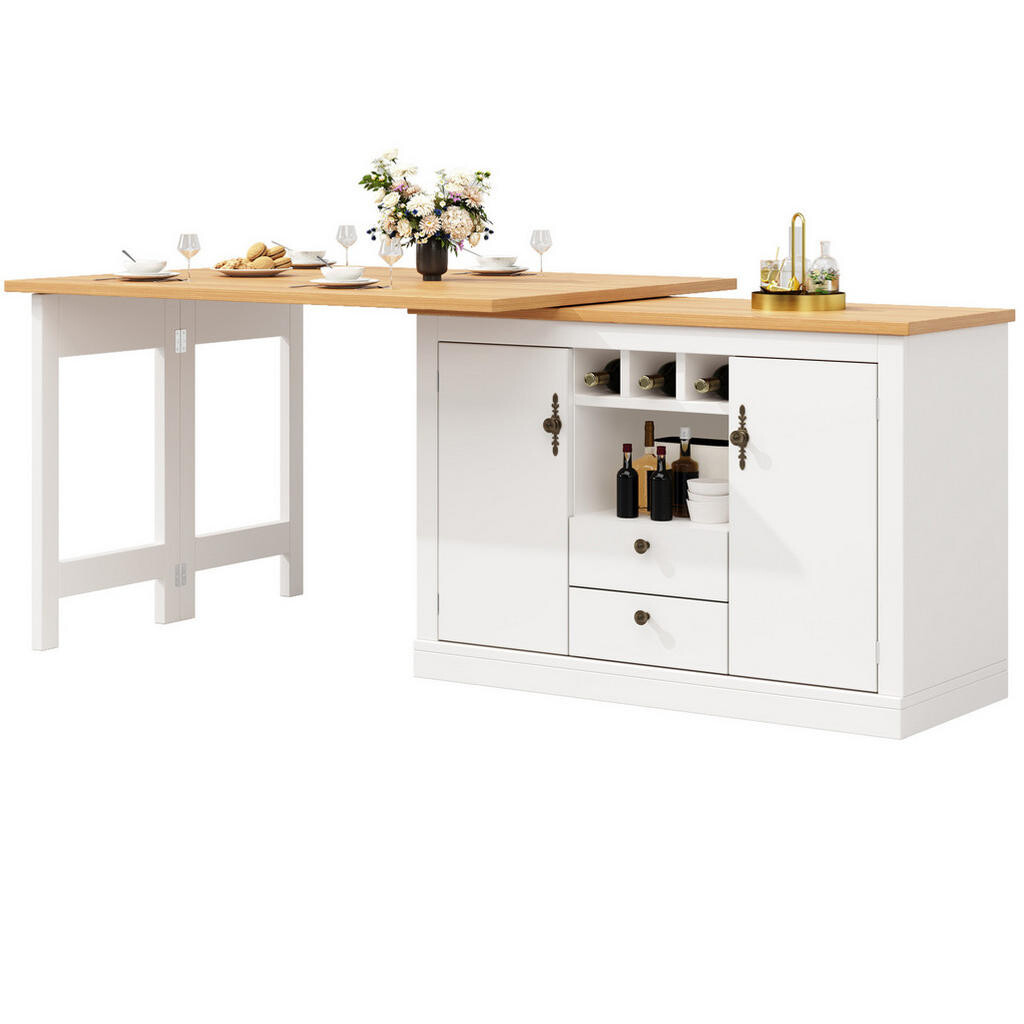 Redom BAROVÝ stůl 120-180/40/76 cm výsuvný, otočný o 360° s úložným prostorem, MDF, Přírodní/Bílá