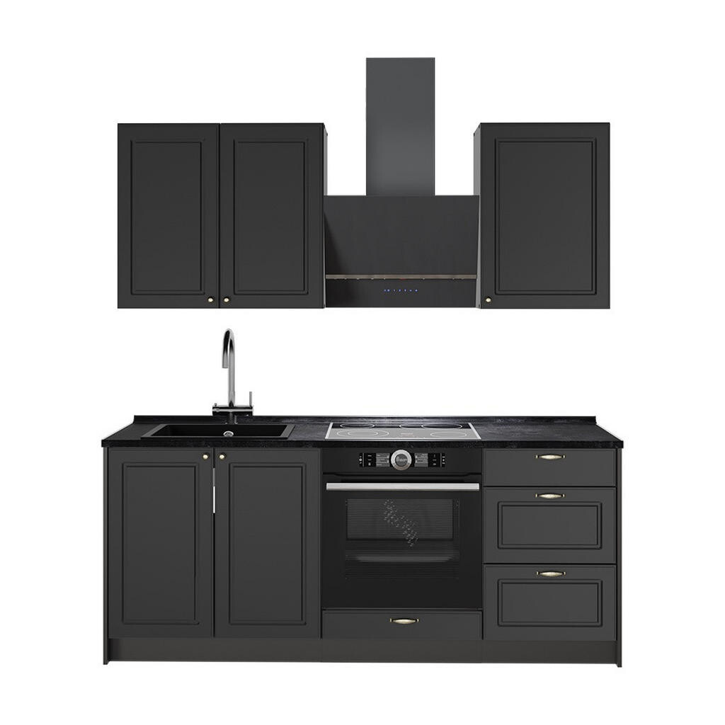 Vicco JEDNOTKOVÁ KUCHYNĚ Fame-Line, Anthrazit-Gold Landhaus/Antracit, 190 cm, PD Antracit