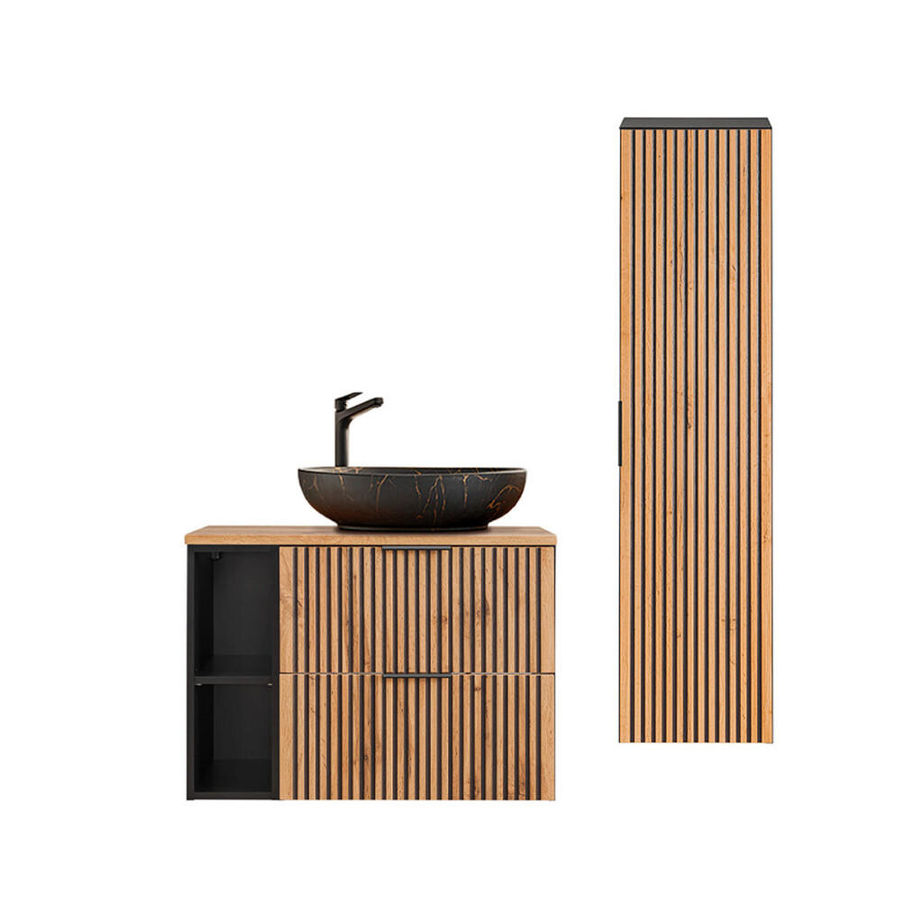 Petits-meubles KOUPELNOVÝ NÁBYTEK 80.6cm Gaia 2er-Set Dubové dřevo a černá barva
