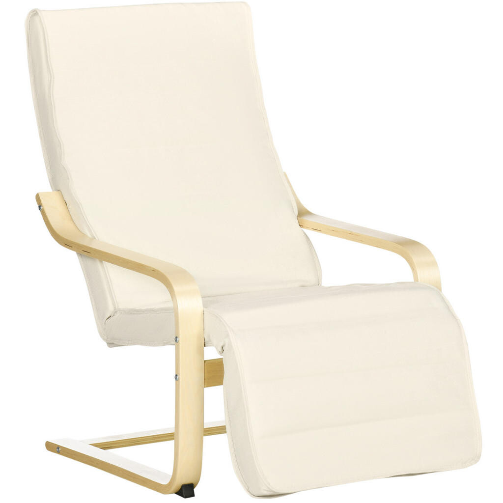 OKWISH RELAXAČNÍ křeslo 66,5/94/100 cm krémově bílé z březového dřeva a polyesteru s nastavitelnou podnožkou