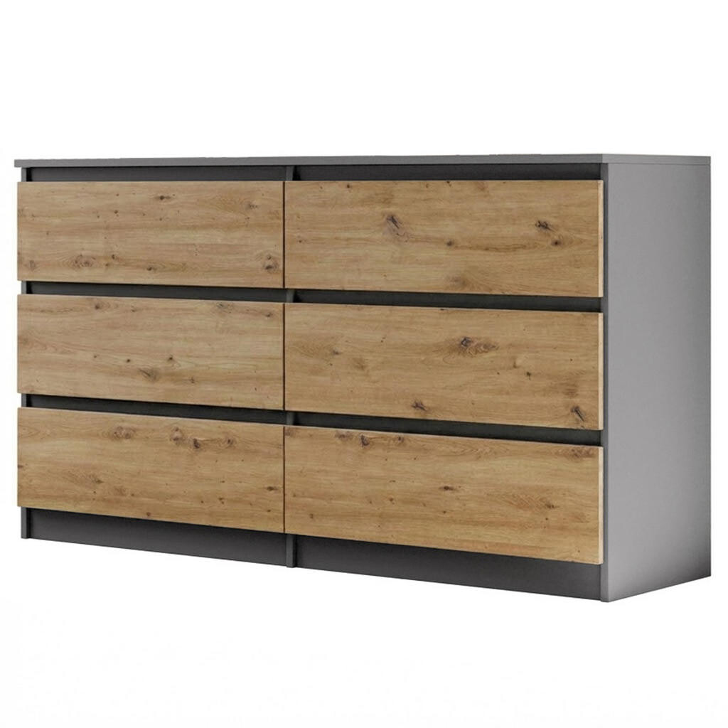 Beautysofa KOMODA Lemon se 6 zásuvkami, 140 cm, antracit + dub Artisan
