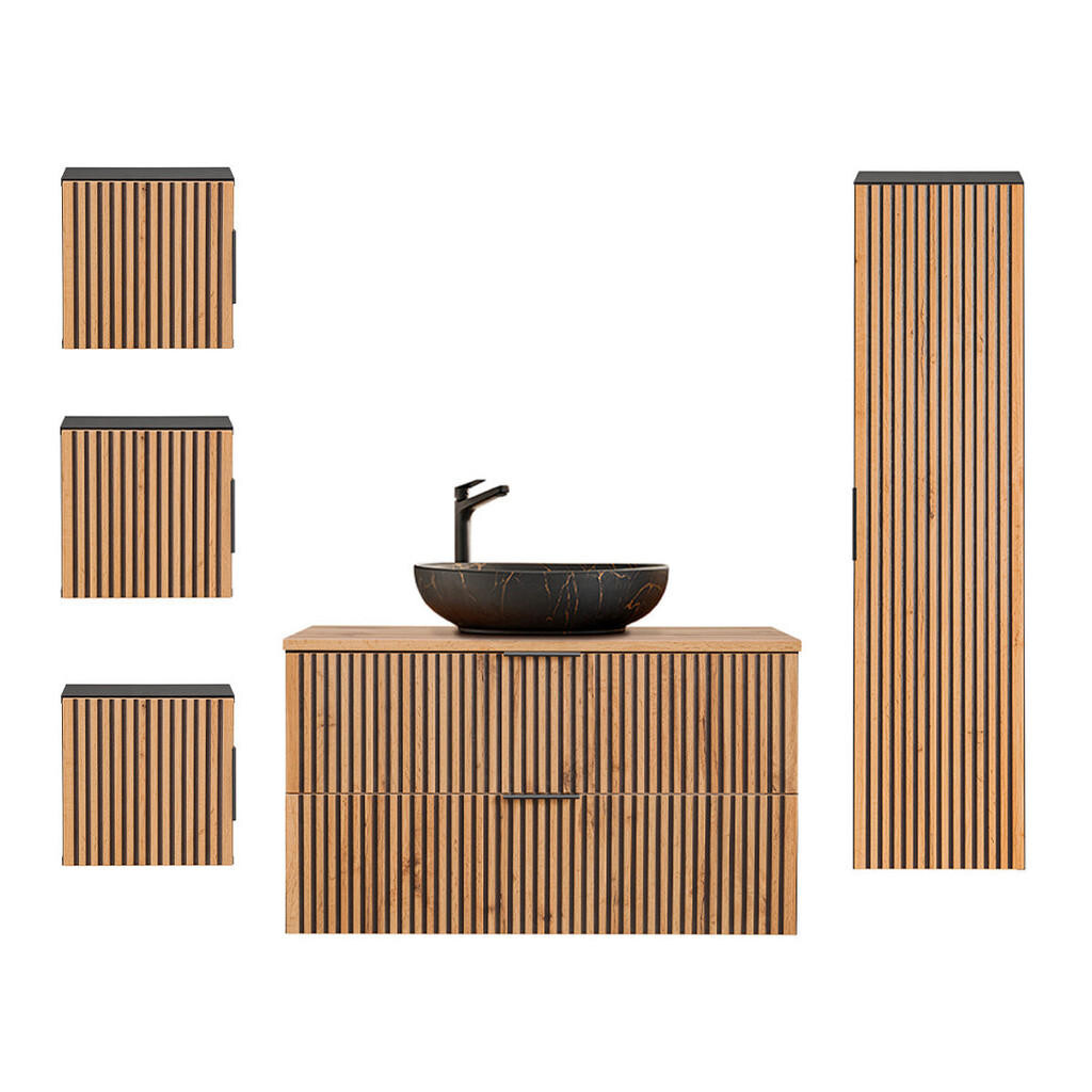 Petits-meubles KOUPELNOVÝ NÁBYTEK 100.6cm Gaia 2er-Set Dubové dřevo a černá barva