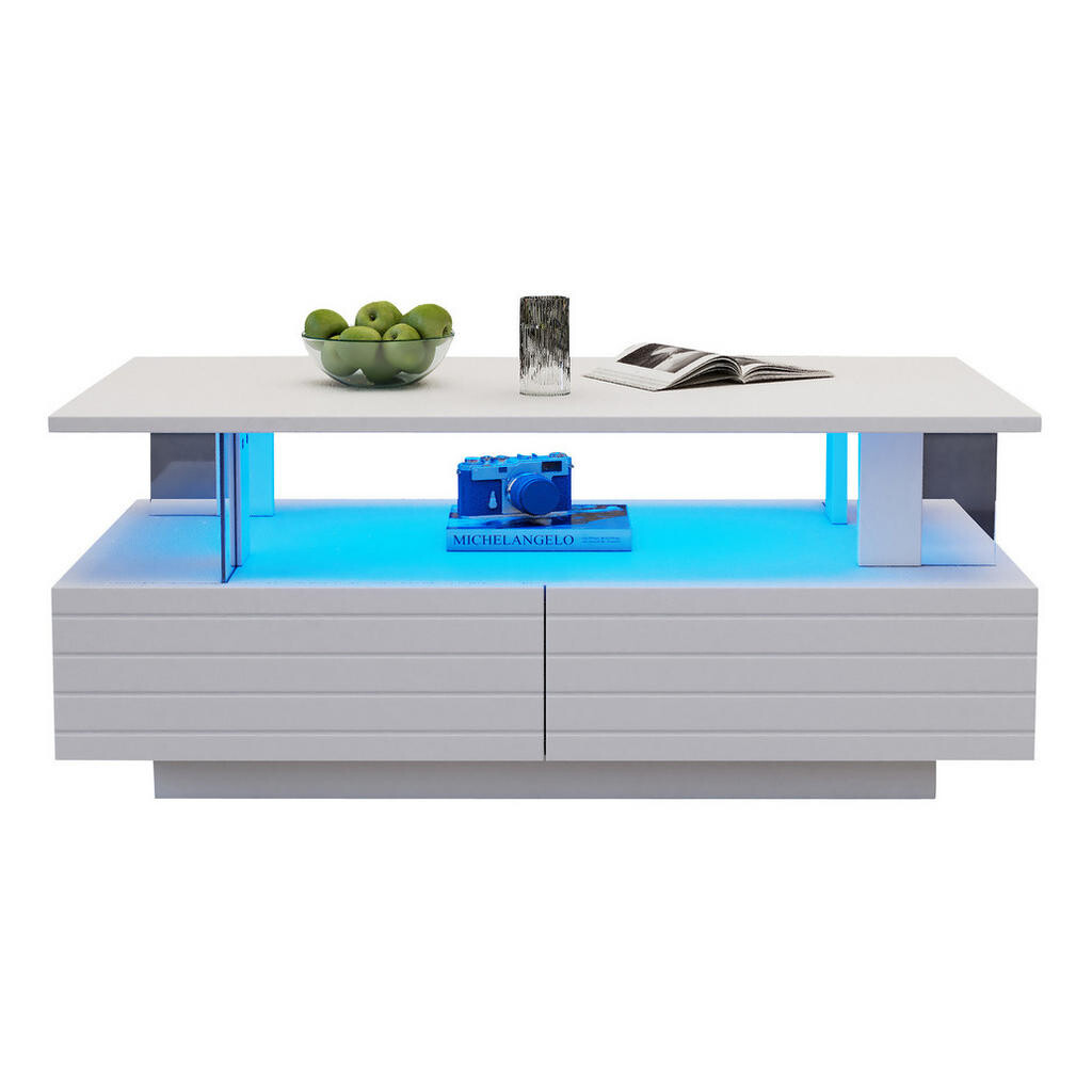 OKWISH KONFERENČNÍ stolek 100/50/42 cm bílý z akrylu s LED osvětlením a úložným prostorem