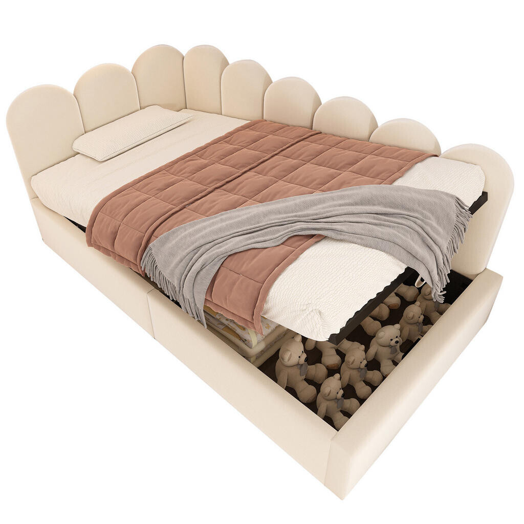 OKWISH DENNÍ postel 90/200 cm béžová ze sametu s úložným prostorem a kovovým roštem