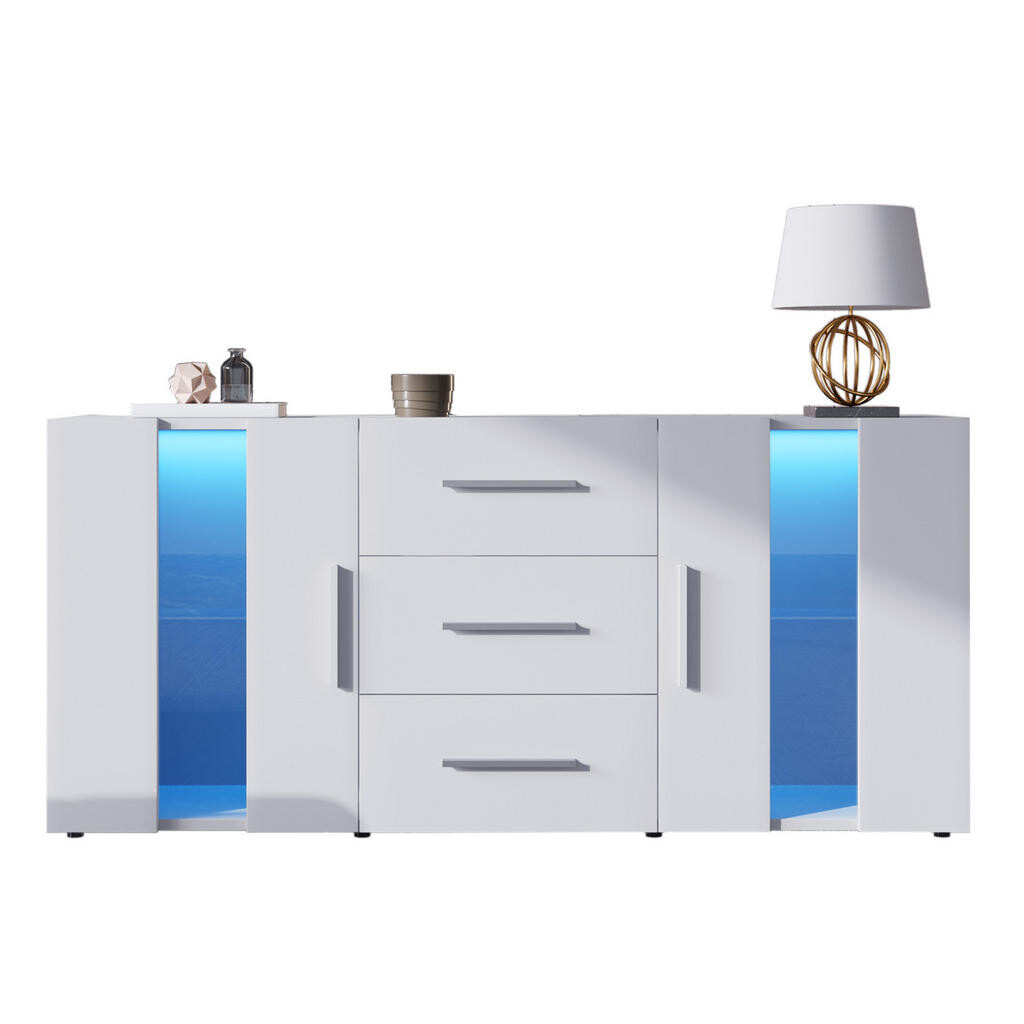 Redom TV skříňka 140/35/70 cm s LED osvětlením, USB napájením a úložným prostorem, Bílá