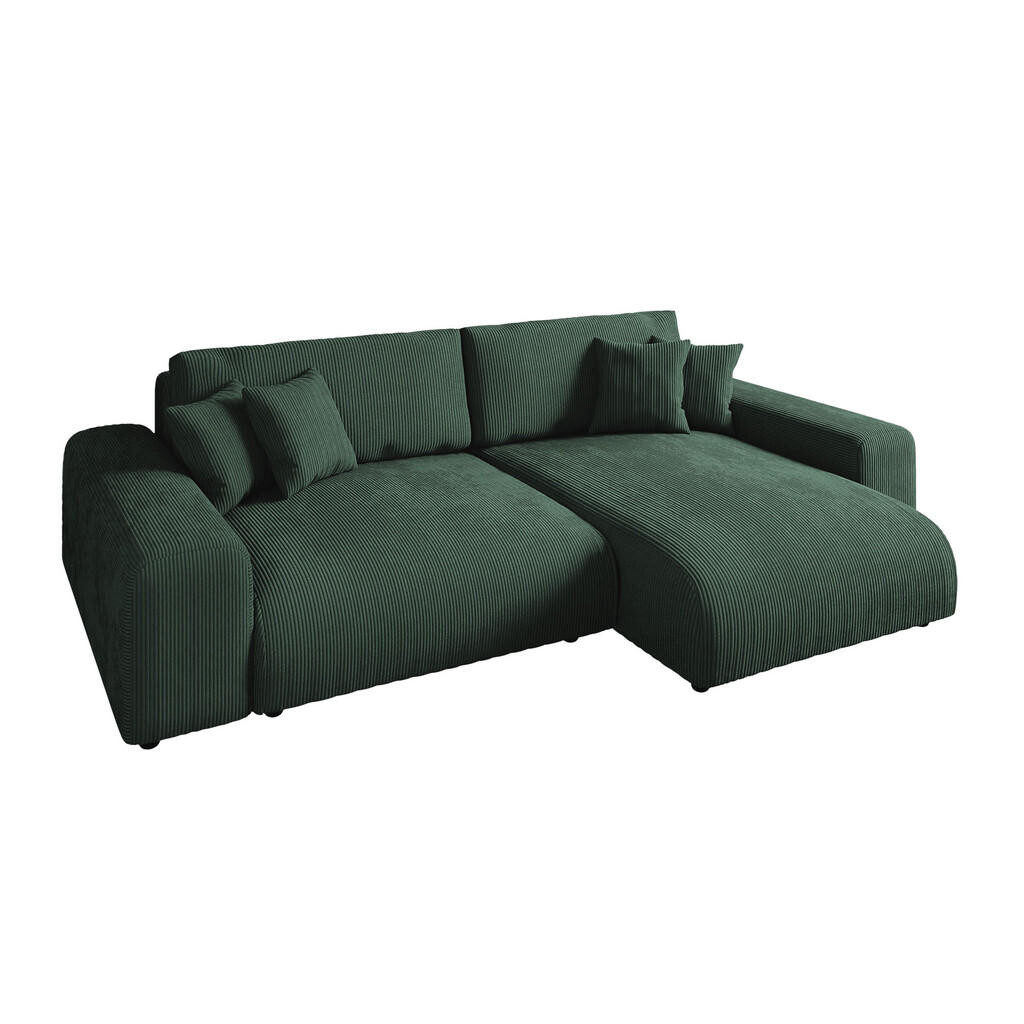 luma-home ROHOVÁ POHOVKA s funkcí rozkládání, úložným prostorem, pružinovým jádrem, Š255/H165/V84 cm, ležecká plocha 148x196 cm, zelený kord / 21005