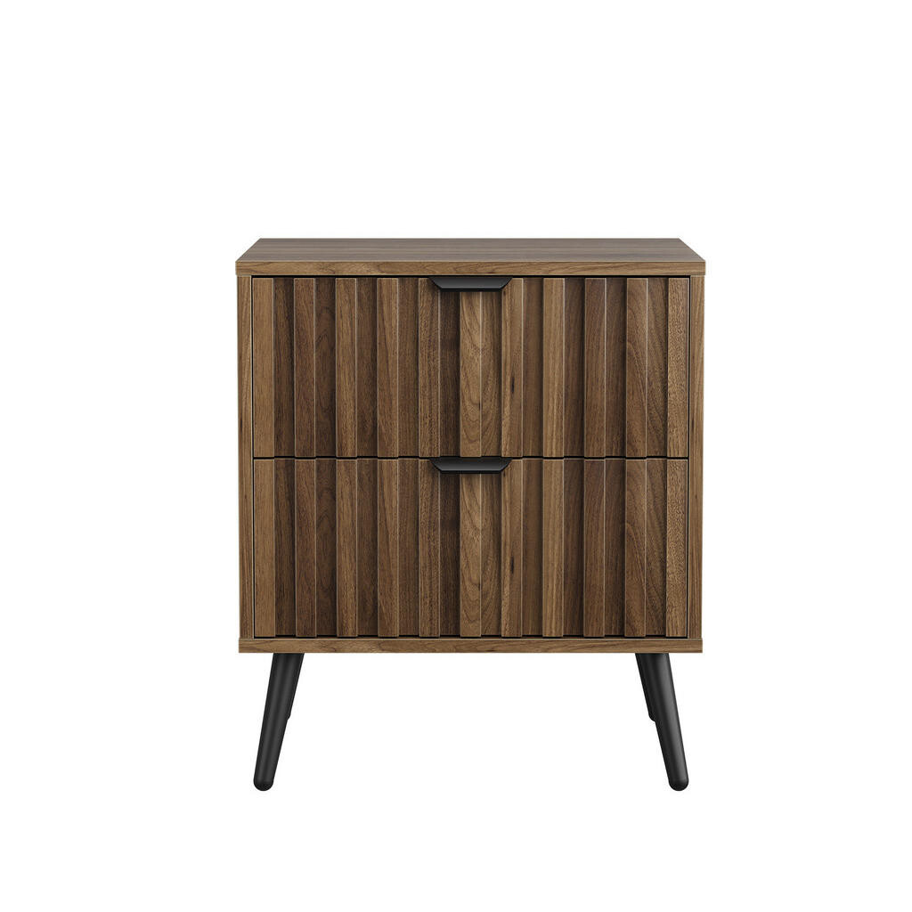 OKWISH NOČNÍ stolek 45/40/53 cm hnědý z MDF s dvěma zásuvkami a kovovými nohami