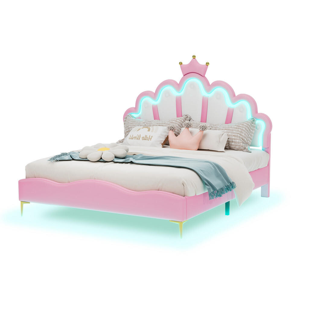 WISHDOR ČALOUNĚNÁ postel 140/200 cm v růžové barvě s LED osvětlením