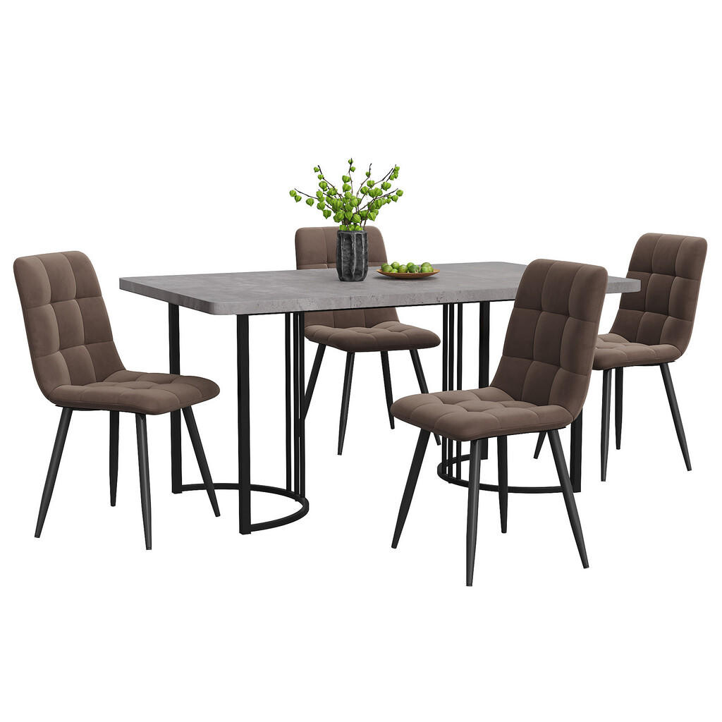 FLIEKS JÍDELNÍ SET MDF 4 Židle Šedý Hnědý 140x80cm