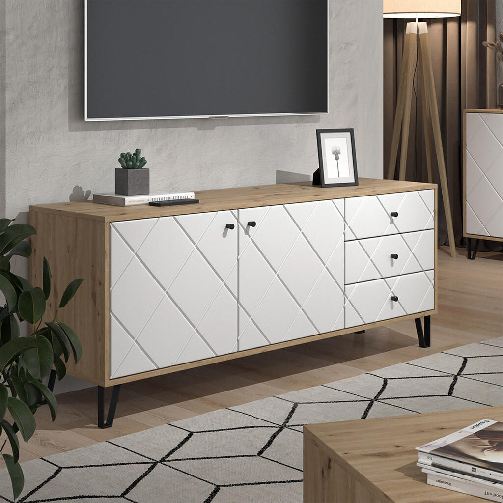 Vicco NÍZKÝ NÁBYTEK POD TELEVIZI Nizza Řemeslný dub 150.2 x 60.2 cm se 3 zásuvkami a 2 dvířky