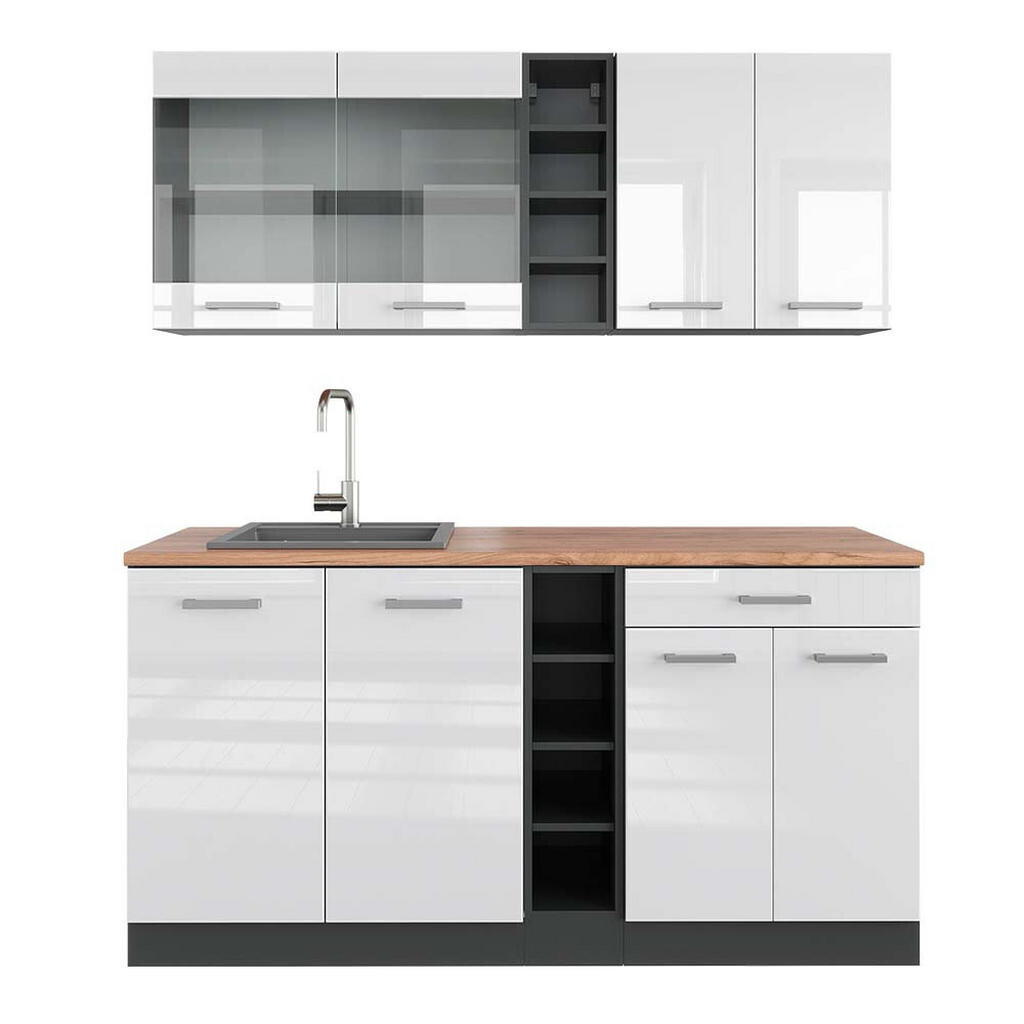 Vicco JEDNOTKOVÁ KUCHYNĚ R-Line Bílý vysoký lesk/antracit 160 cm , PD Dub