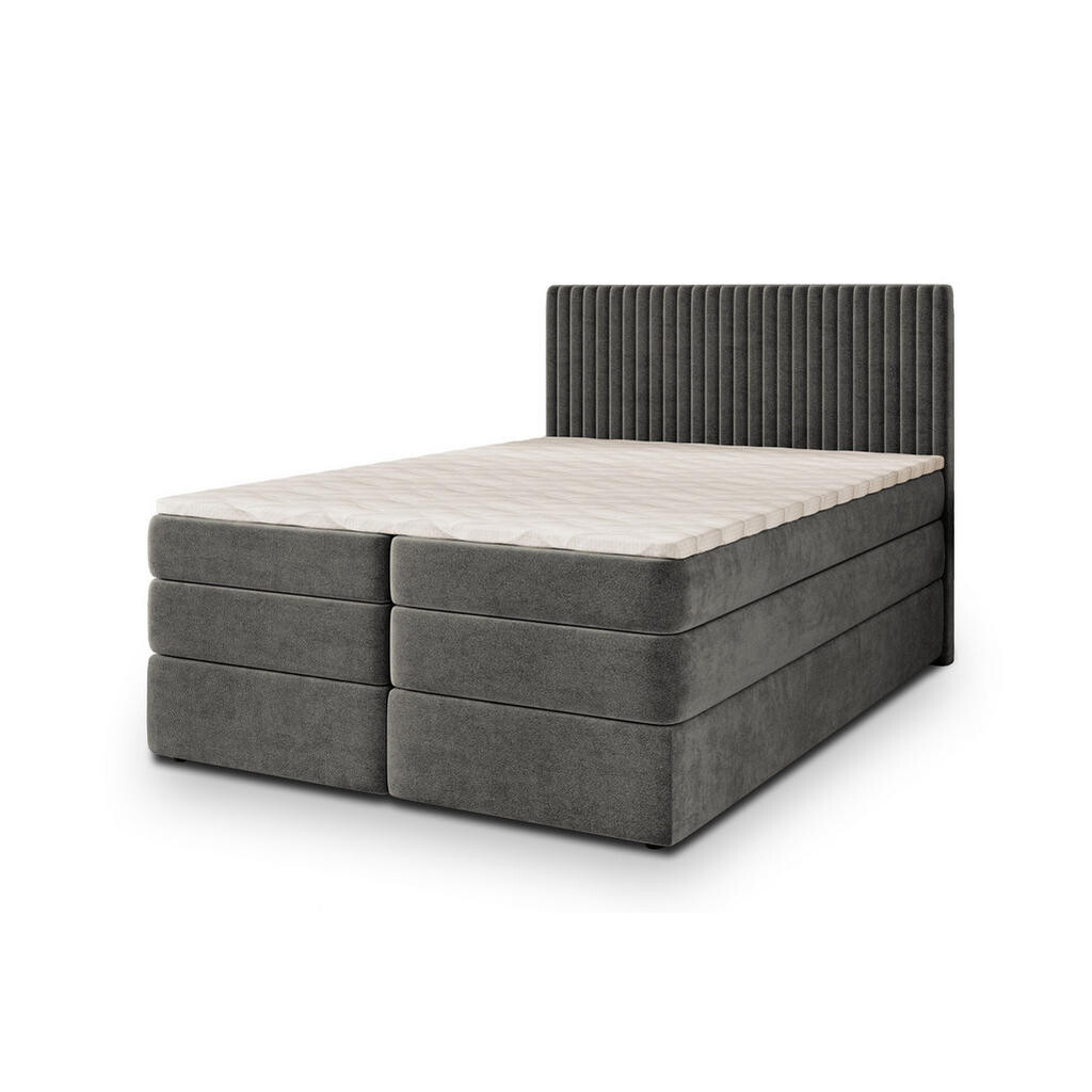 MASSENO POSTEL BOXSPRING FELBIO 140x200 cm, s matrací a úložným prostorem, šedá