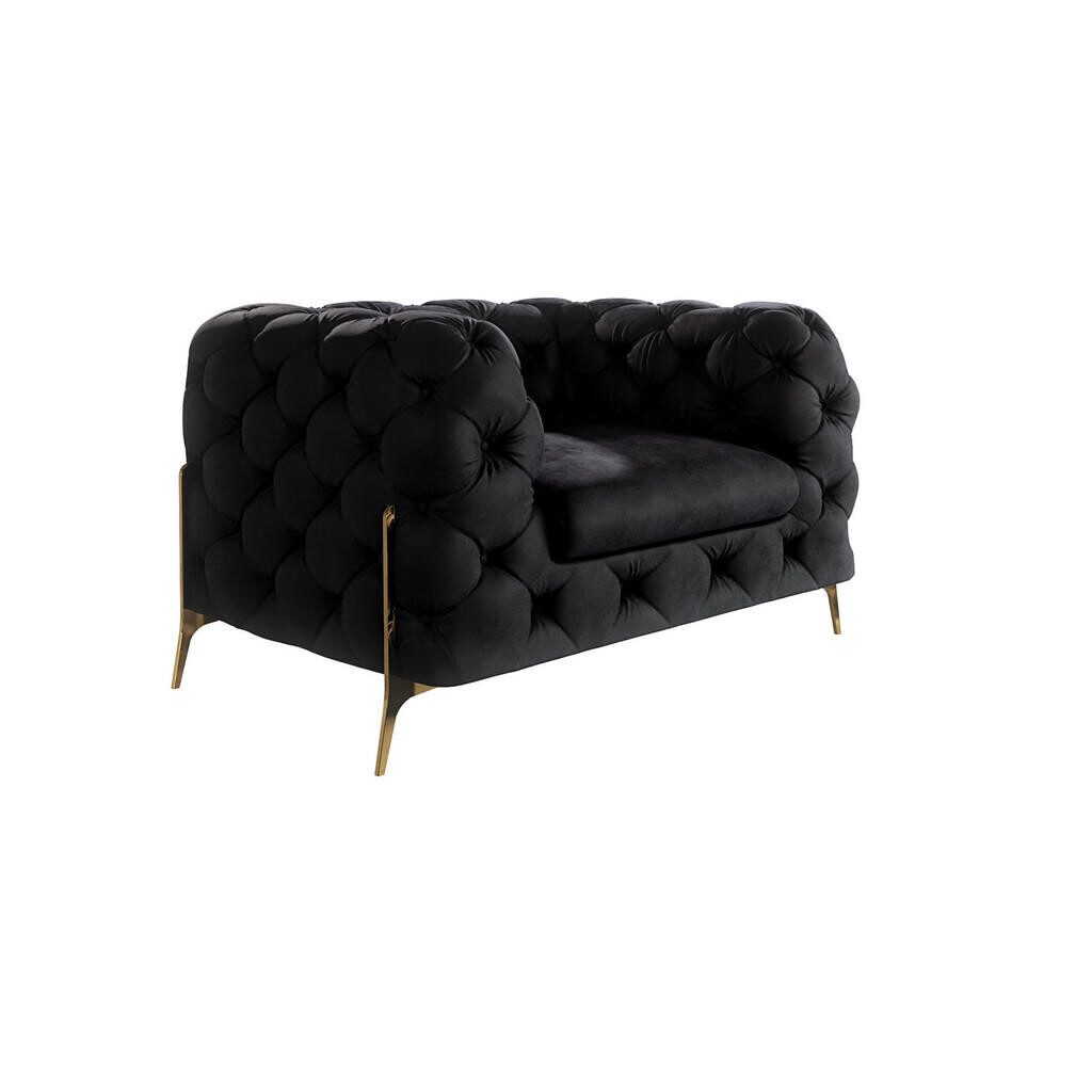 S-Style CHESTERFIELD KŘESLO Lexi z černého sametu se zlatými nohami