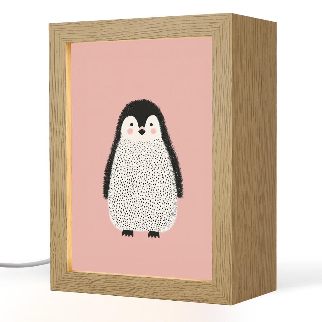 OnlyWow NOČNÍ LAMPIČKA Tučňák - Tečky - Minimalistický - Růžový 15x20 cm