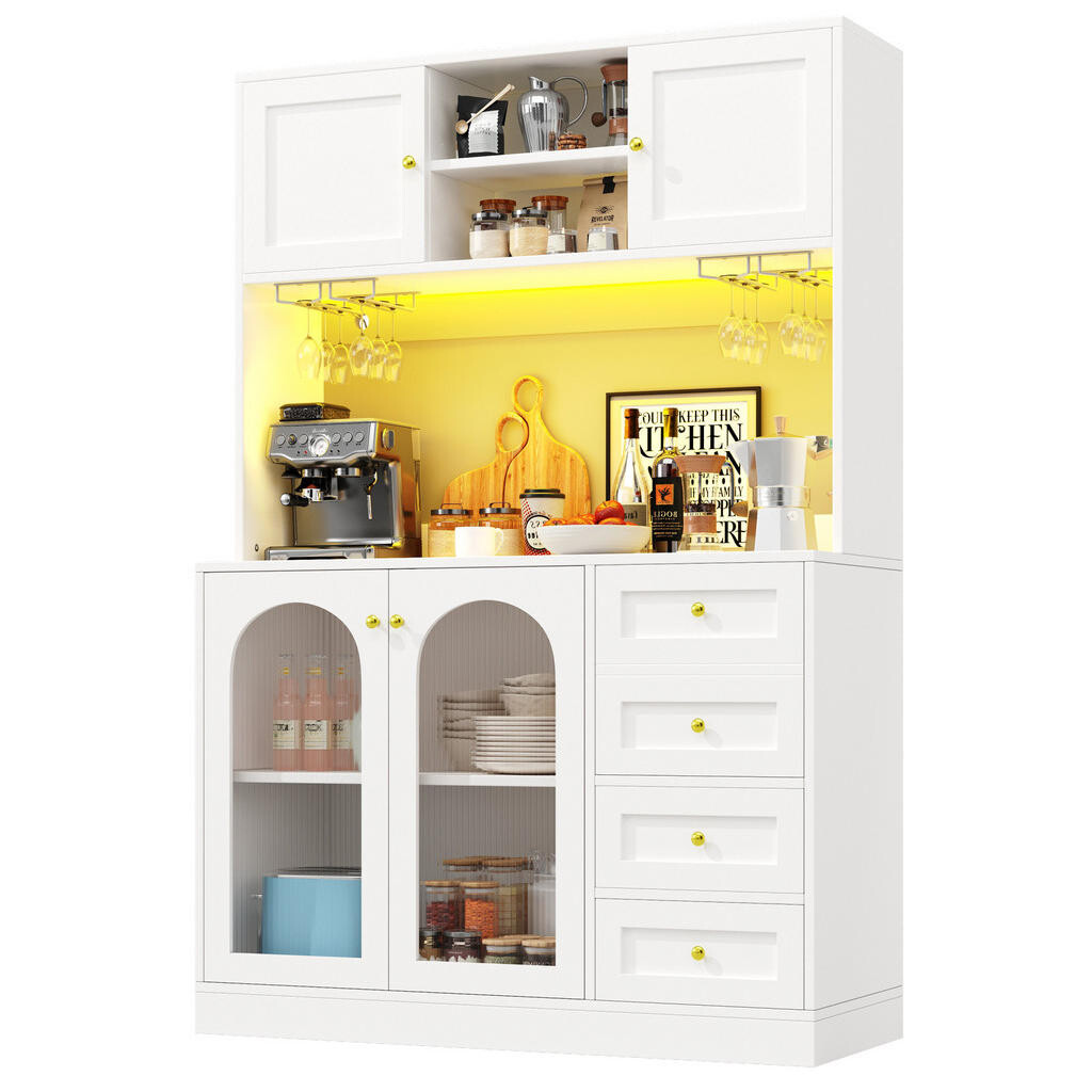 Redom BUFFET 120/40/188 cm z MDF s LED osvětlením, úložným prostorem a systémem proti převrácení, Bílá