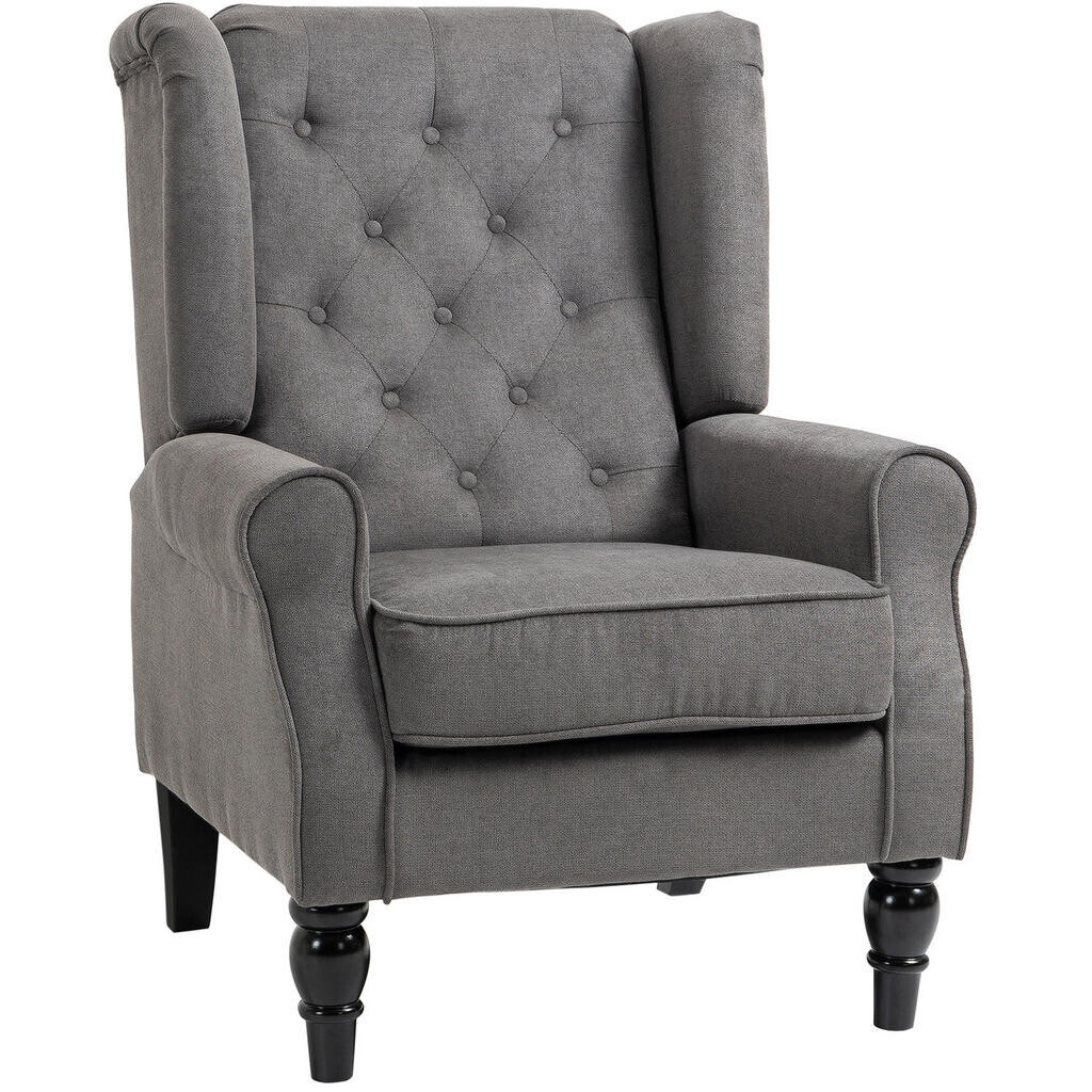 Redom KŘESLO ušák 86/74/102 cm s vysokým opěradlem a knoflíkovým prošíváním, Tmavě šedá