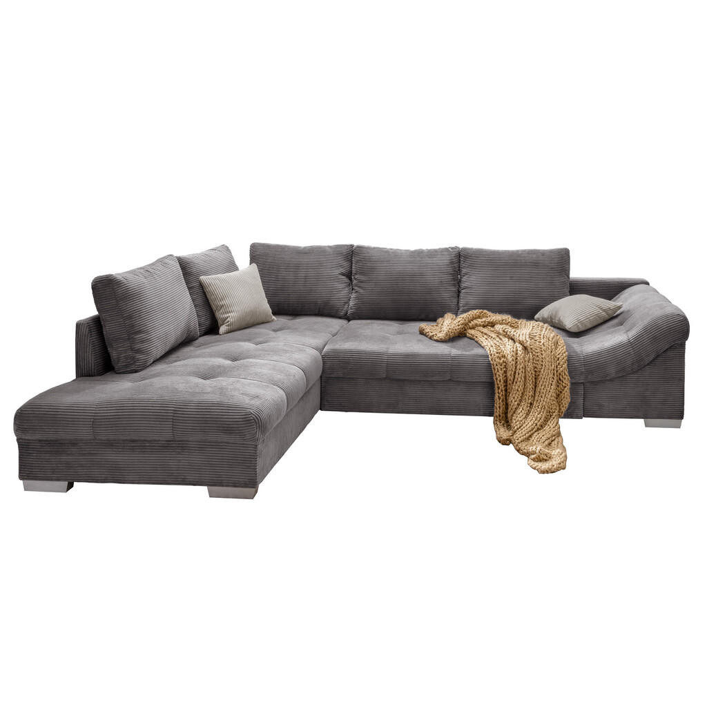 luma-home ROHOVÁ POHOVKA s funkcí rozkládání, vlnové pružinové jádro, otoman vlevo, Š298/H202/V84 cm, ležecká plocha 154×227 cm, šedý kord / 17202