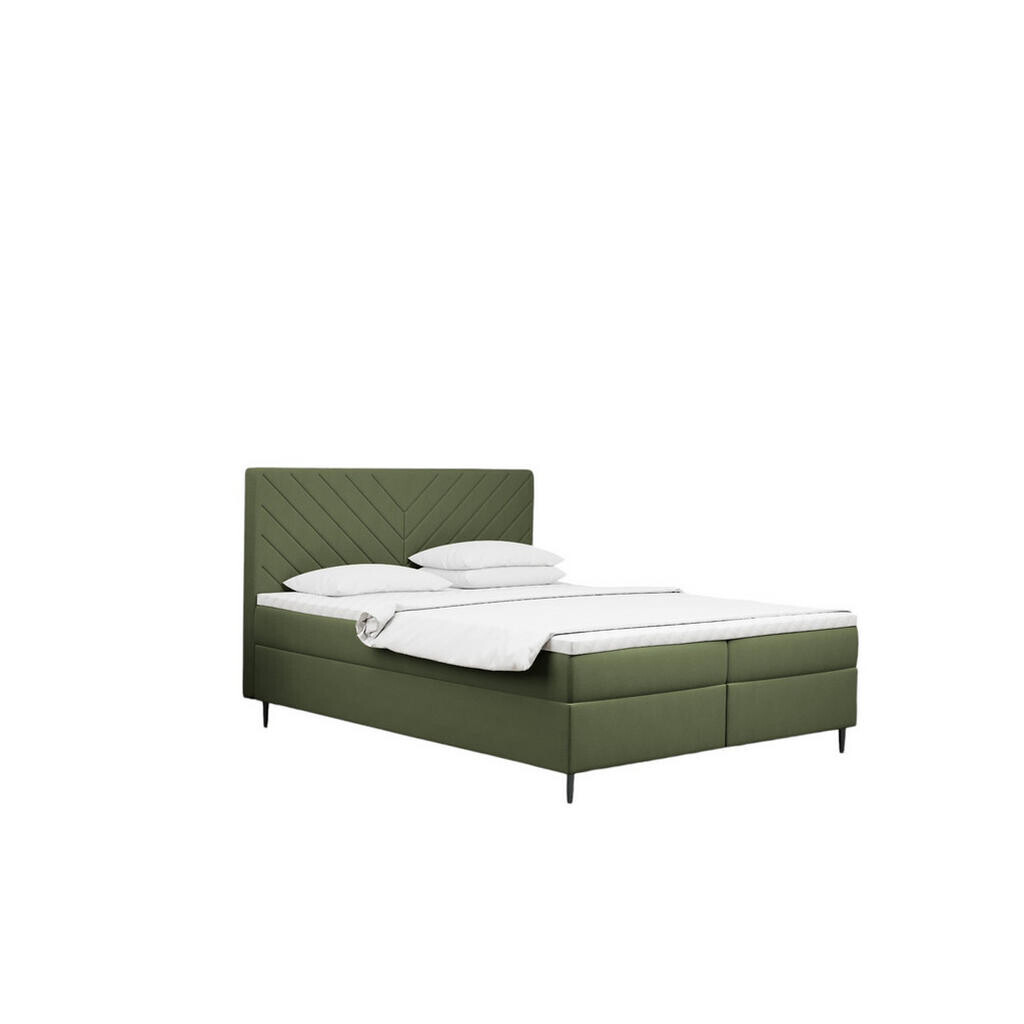 Kaiser Möbel KONTINENTÁLNÍ POSTEL s úložným prostorem, matrací a topperem RUGIA tkanina Velvet Olivová 120x200 cm H2-Pocket