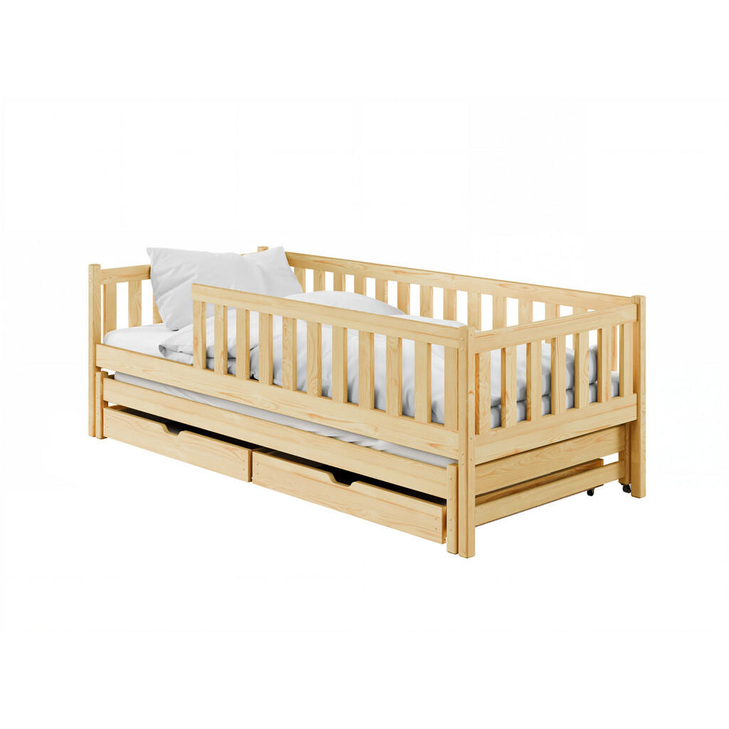 Kids Collective DĚTSKÁ POSTEL s výsuvným lůžkem a dvěma zásuvkami 80x160 v přírodní barvě