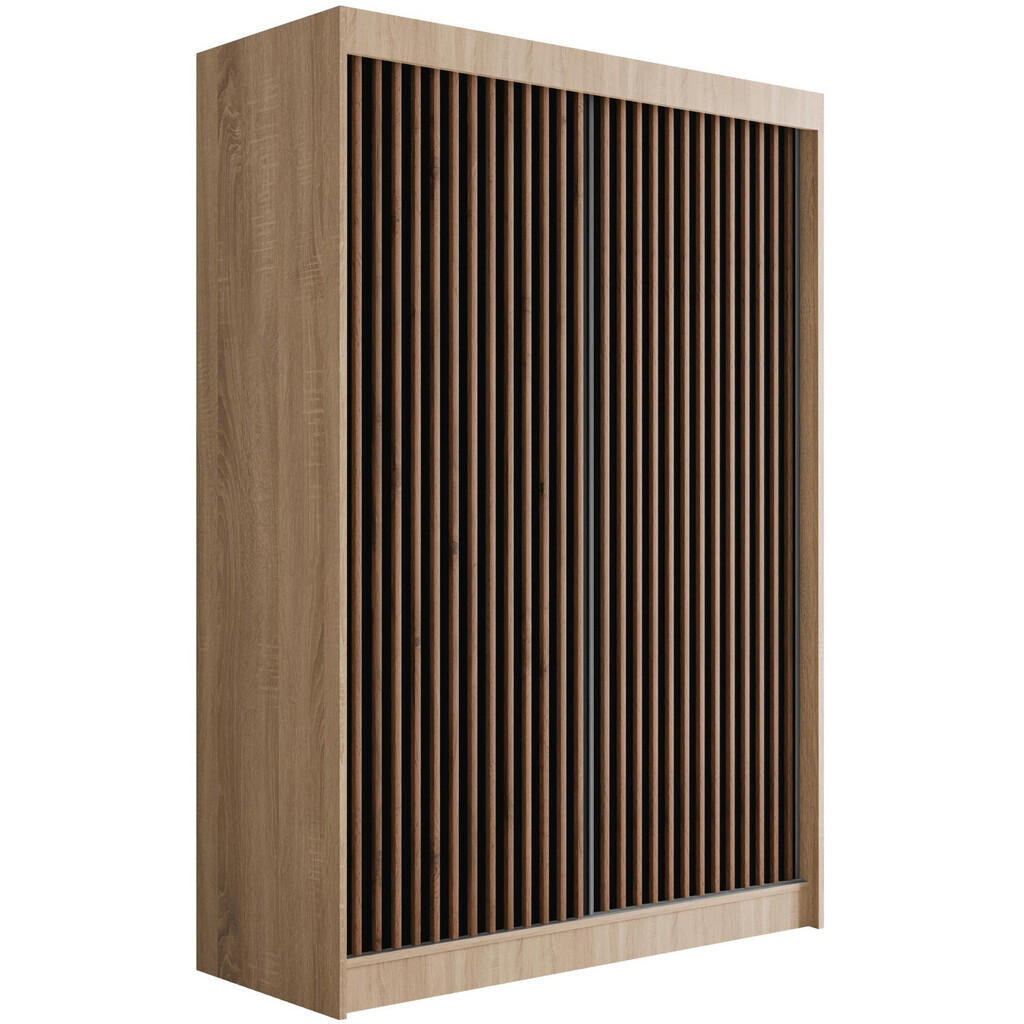 ALTDECOR ŠATNÍ SKŘÍŇ s lamelovými posuvnými dveřmi VILANv2 – 120 cm Sonoma dub + lamely z dubu wotan