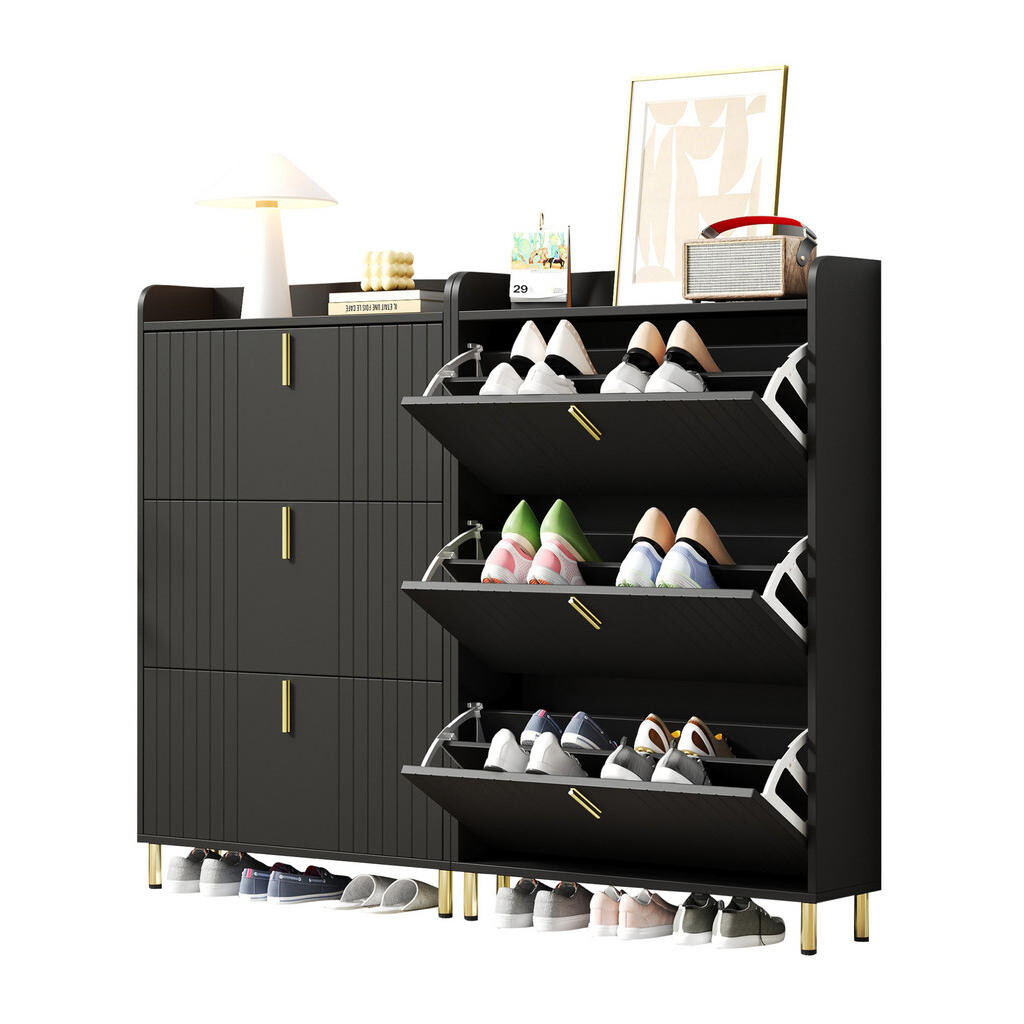 OKWISH BOTNÍK 80/23,5/123,5 cm černý z MDF s nastavitelnými policemi a zlatým kovovým soklem