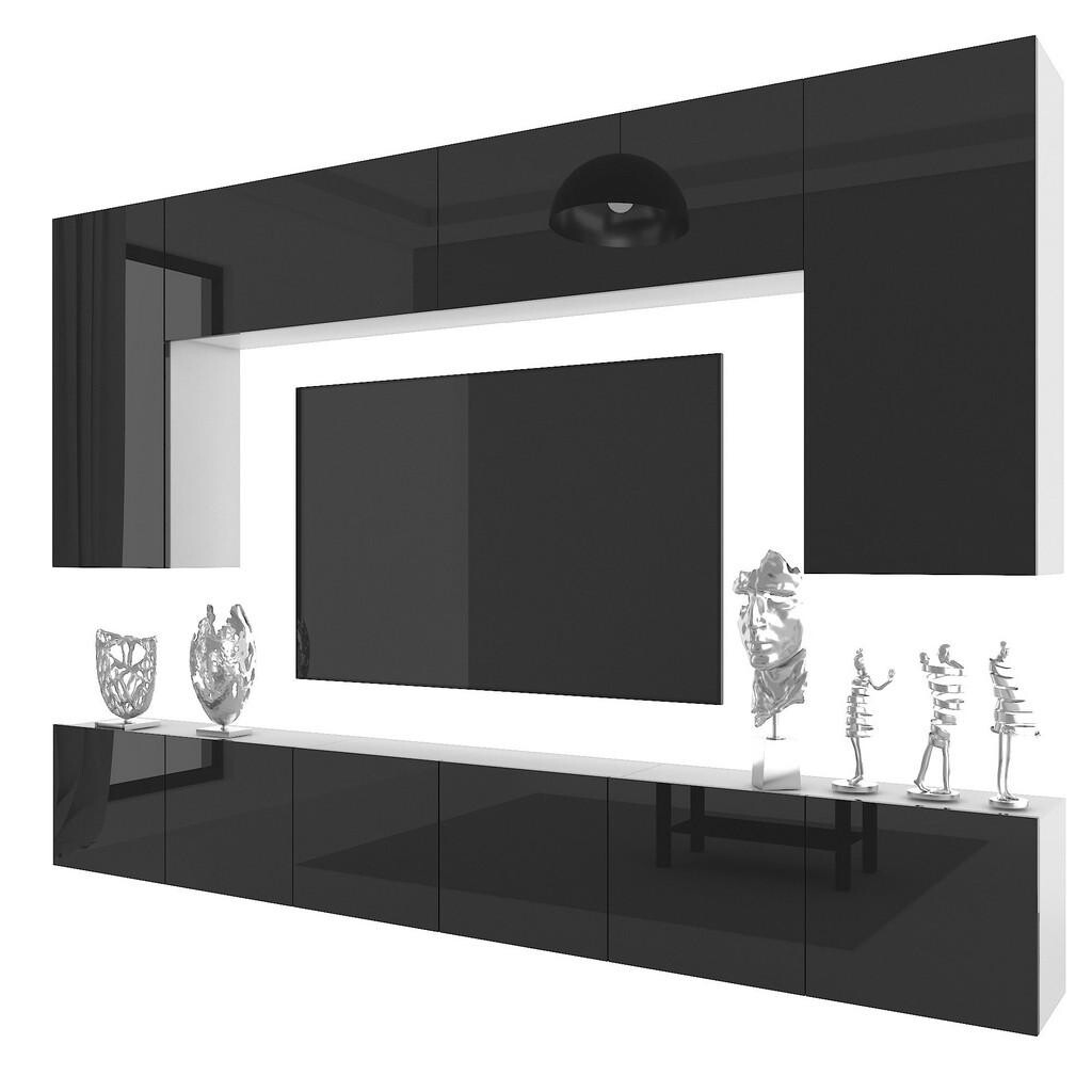 B BELINI GROUP OBÝVACÍ STĚNA Milano 2, Černá lesklá, 300 cm, Bezúchytková