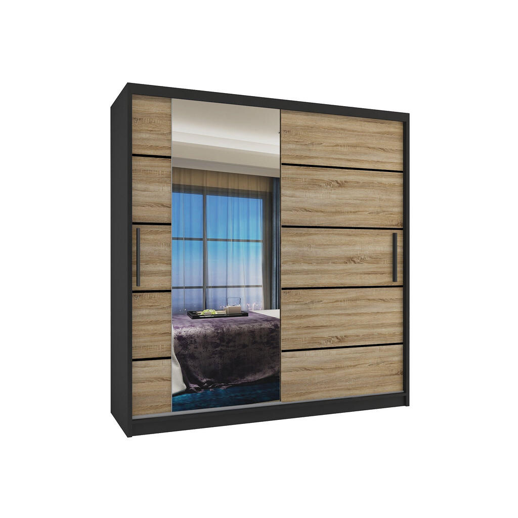 B BELINI GROUP POSUVNÁ SKŘÍŇ Verona MBP, Černá/Dub Sonoma Mat, 158 cm, se zrcadlem