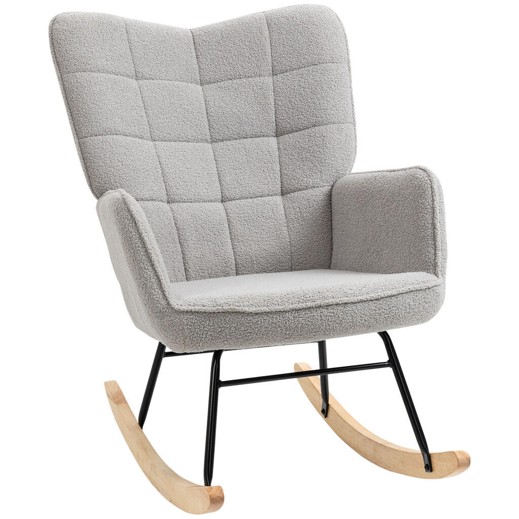 HOMCOM HOUPACÍ židle, ergonomický tvar, nohy z pravého dřeva, nosnost do 120 kg, světle šedá