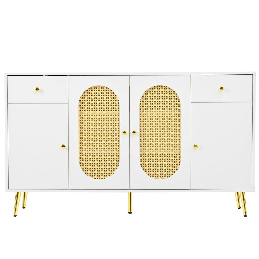 Urban Meuble SIDEBOARD bílý ratan 140 cm 4 dvířka 2 zásuvky