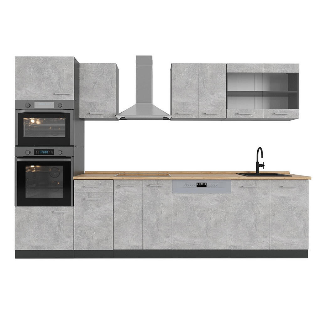 Vicco KUCHYŇSKÝ KOUT R-Line Beton 300 cm s vysokou skříní, bez pracovní desky
