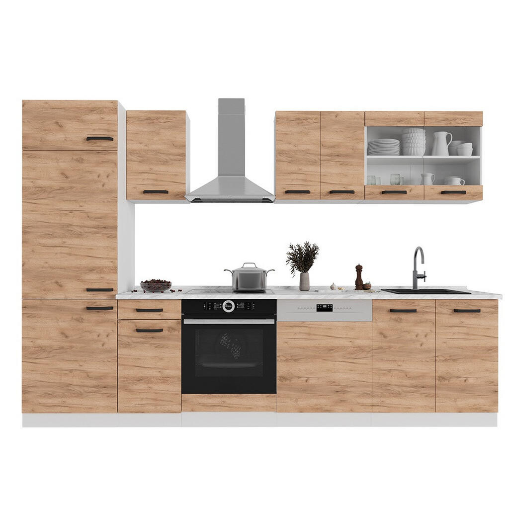 Vicco KUCHYŇSKÝ KOUT R-Line Zlatá síla dub/bílá 300 cm PD Mramor