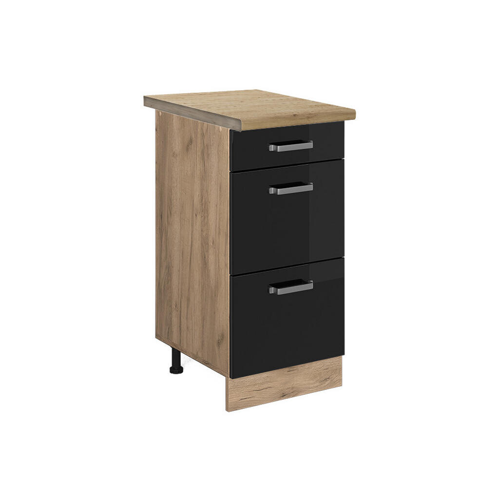 Vicco SPODNÍ SKŘÍŇKA KUCHYŇSKÉ LINKY R-Line Černý vysoký lesk 40 cm se zásuvkami, PD Dub