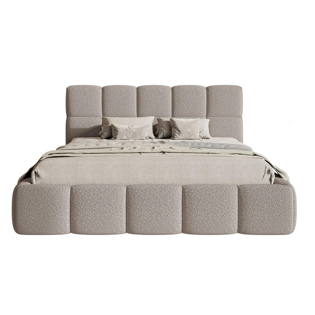 Selsey ČALOUNĚNÁ POSTEL Cloudy světle šedá boucle s úložným prostorem 140 cm
